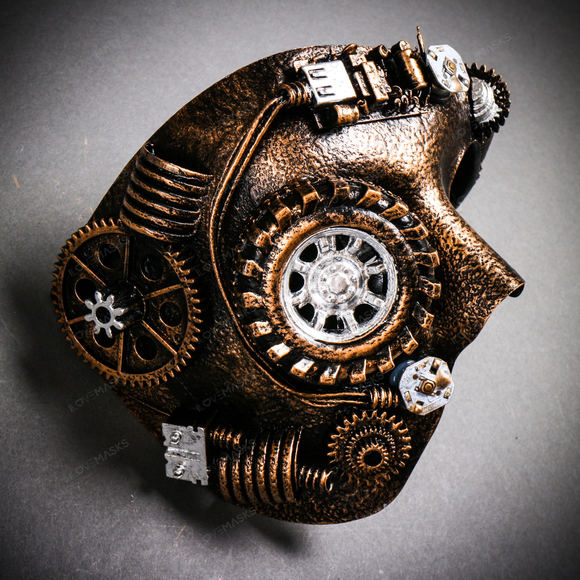 Phantom of the Opera Steampunk Mask with LED Lighting Masquerade - Black Gold - Picture 3 of 9